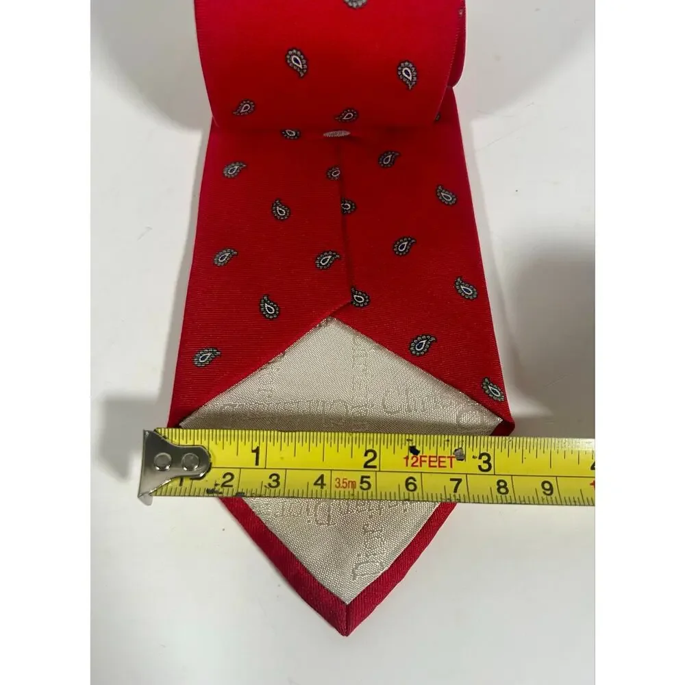 Vintage Christian Dior Red 100% Silk Paisley Neck Tie Made In USA Italian Fabric